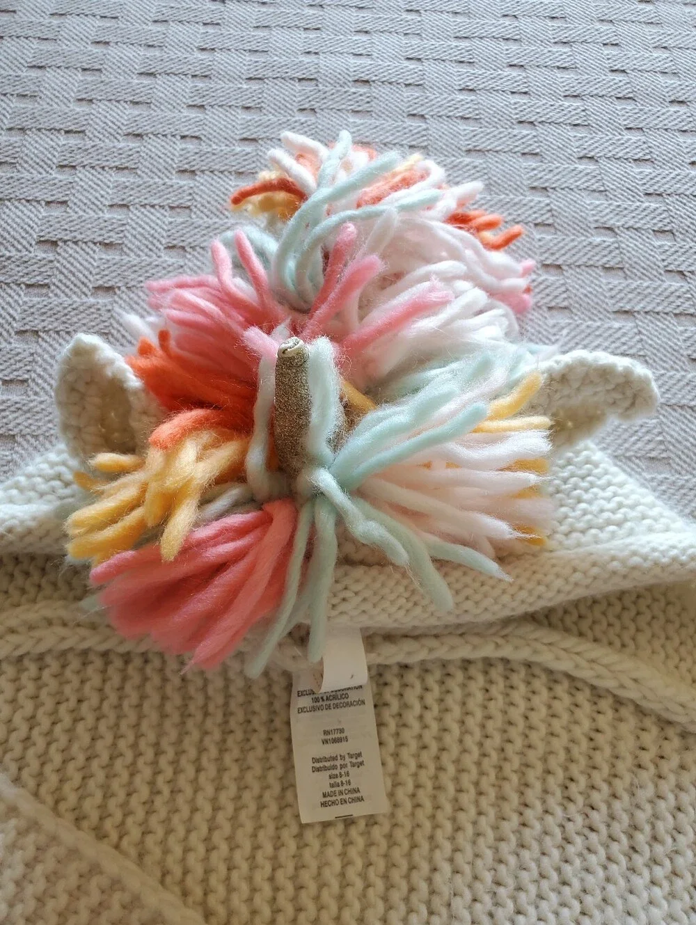Cat & Jack Kids Unicorn Hood Scarf Knit Fringe Pockets Halloween Winter